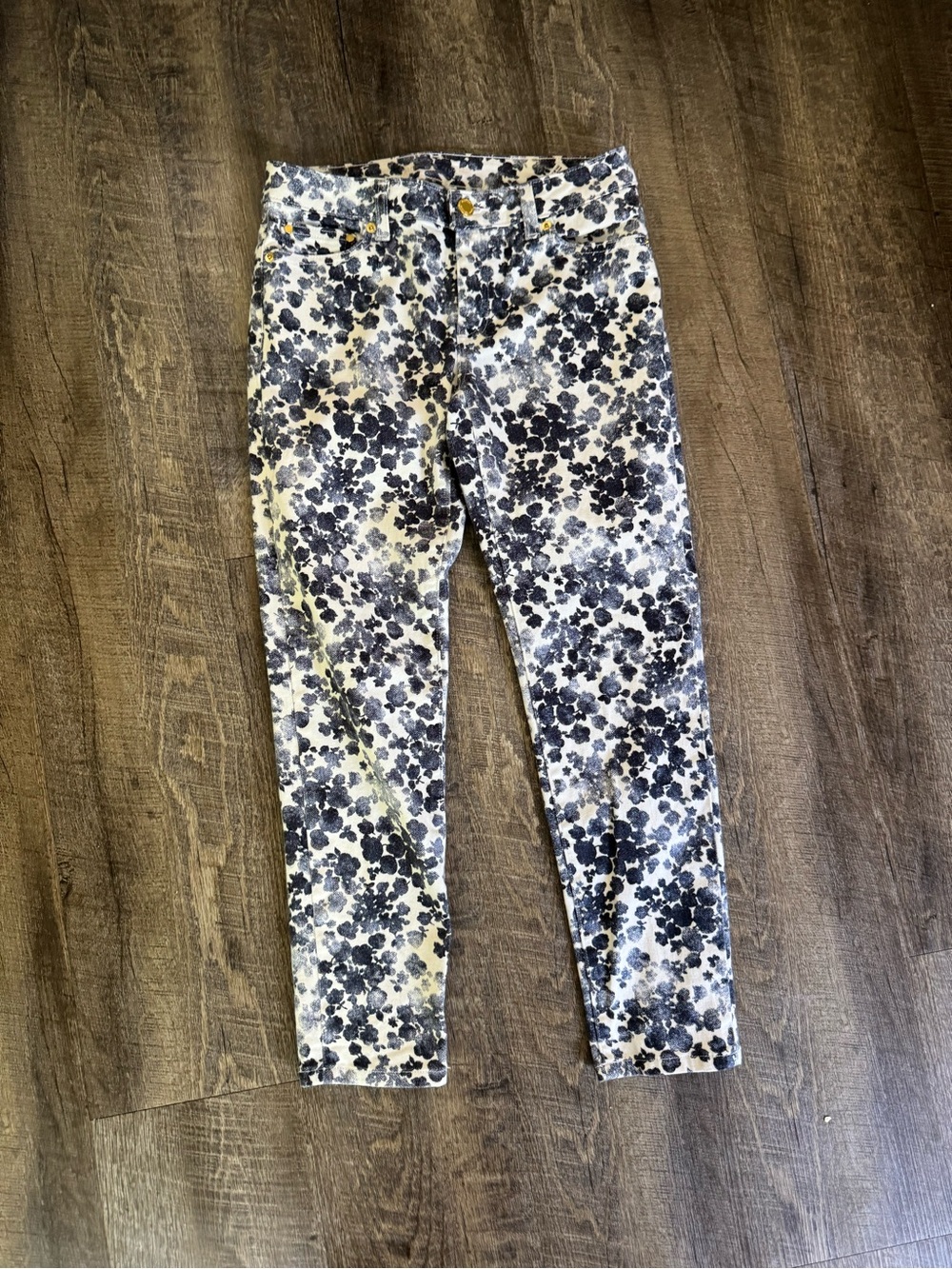 MICHAEL Michael Kors White and Black Floral Jeans